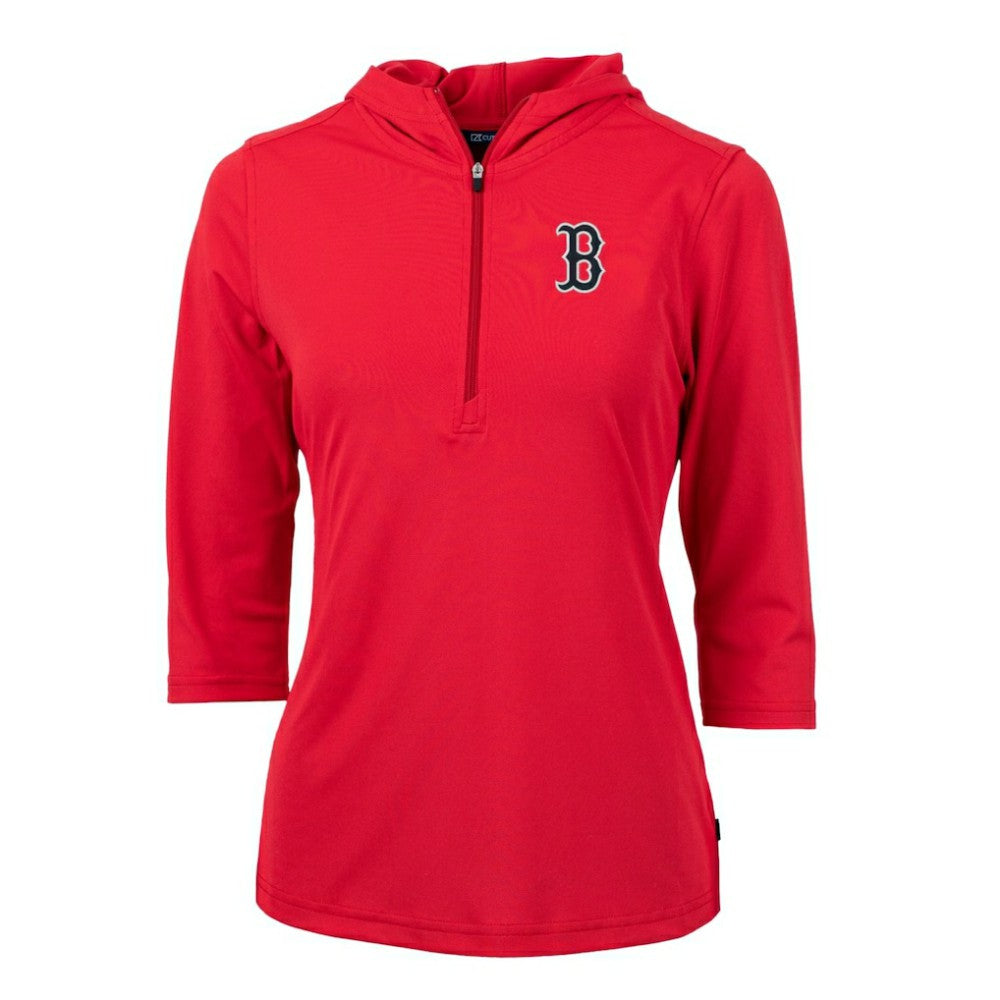 MLB Boston Red Sox Cutter & Buck Women's Virtue Eco Pique 3/4 Sleeve Half-Zip Pullover Hoodie