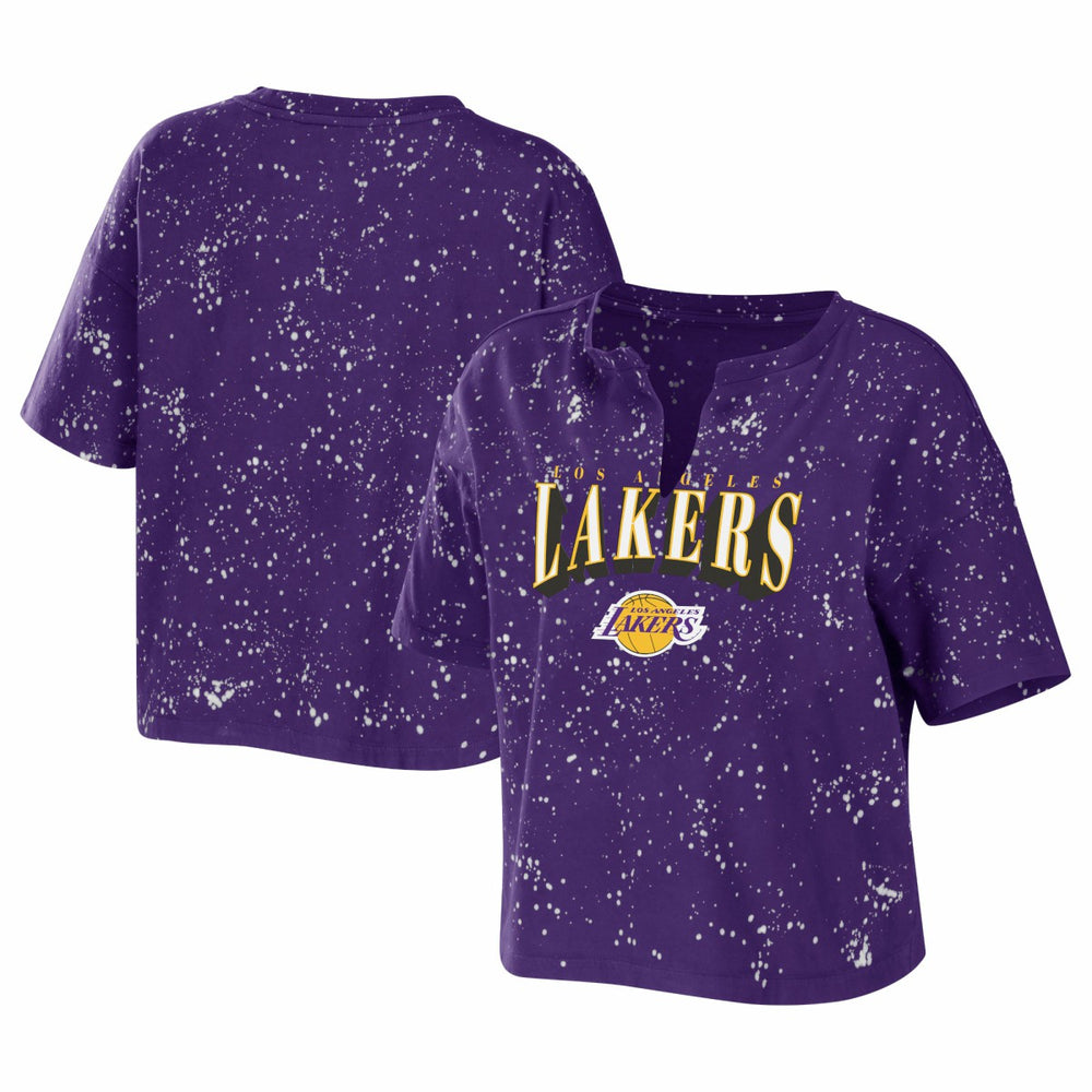 NBA Los Angeles Lakers WEAR by Erin Andrews Women's Bleach Splatter Notch Neck T-Shirt
