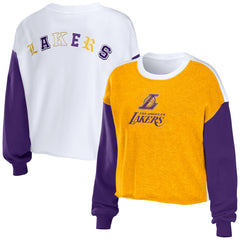 NBA Los Angeles Lakers WEAR by Erin Andrews Women's Mixed Letter Cropped Pullover Sweatshirt