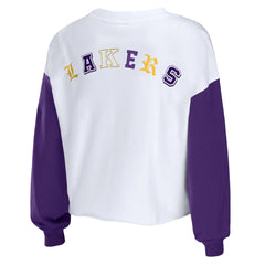 NBA Los Angeles Lakers WEAR by Erin Andrews Women's Mixed Letter Cropped Pullover Sweatshirt