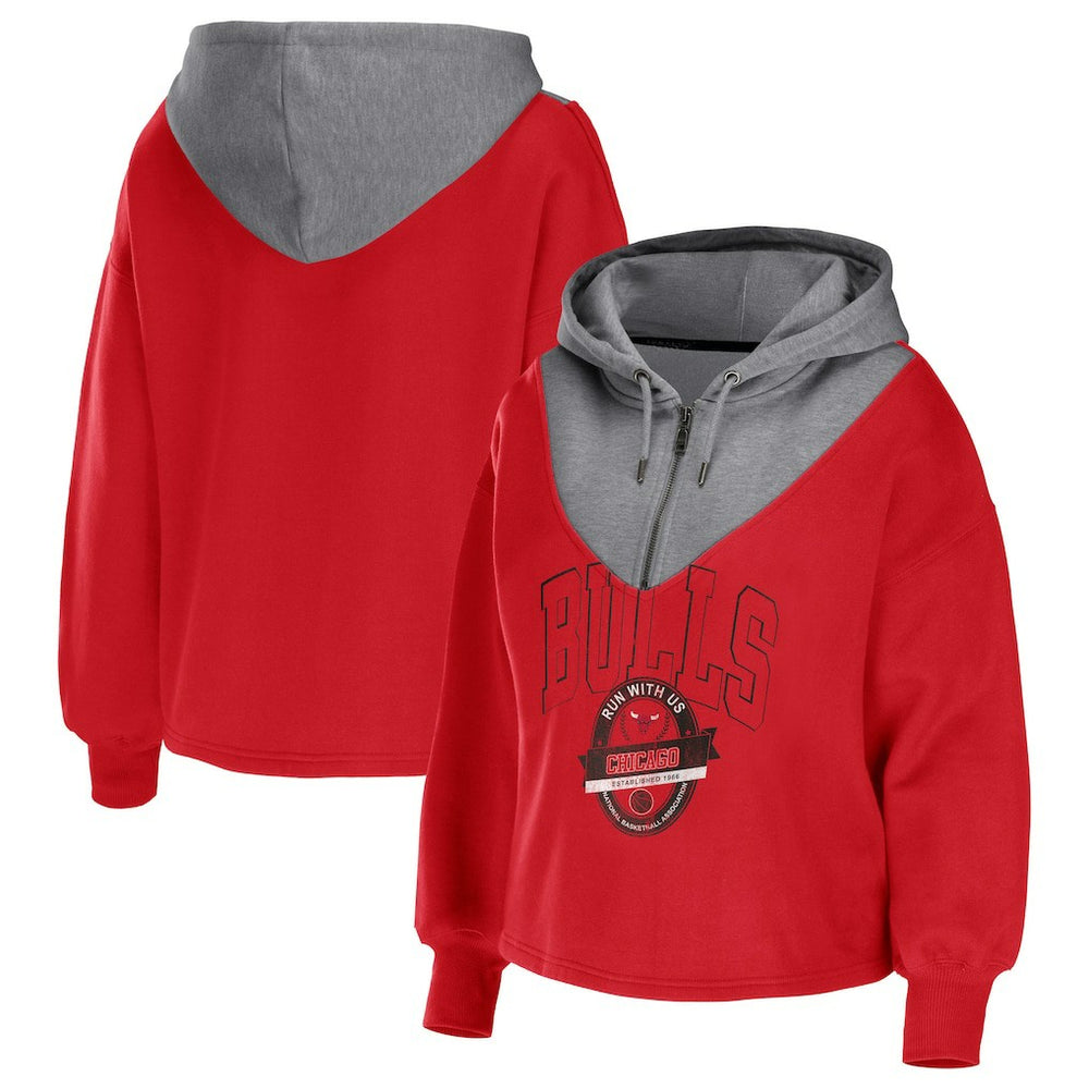 NBA Chicago Bulls WEAR by Erin Andrews Women's Pieced Quarter-Zip Hoodie Jacket
