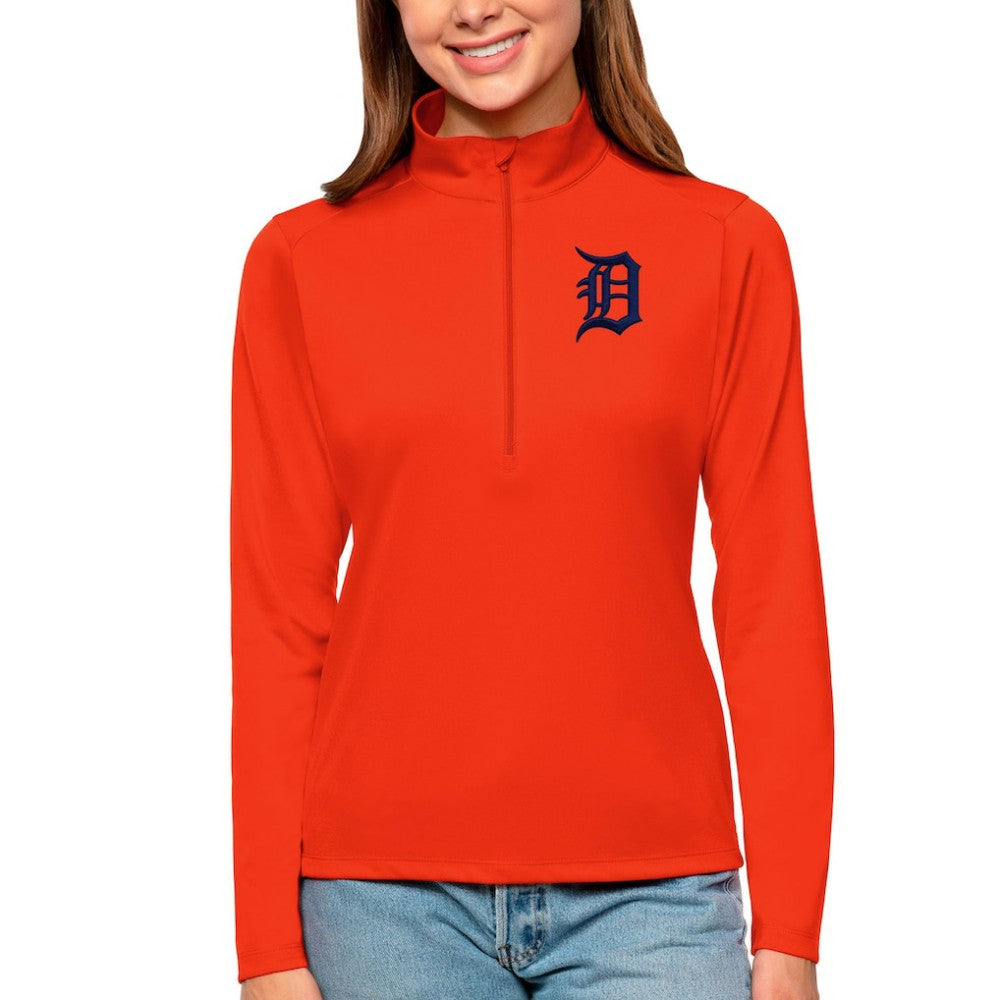 MLB Detroit Tigers Antigua Women's Tribute Quarter-Zip Pullover Top