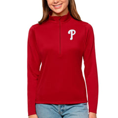 MLB Philadelphia Phillies Antigua Women's Tribute Quarter-Zip Pullover Top