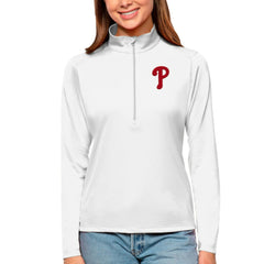 MLB Philadelphia Phillies Antigua Women's Tribute Quarter-Zip Pullover Top