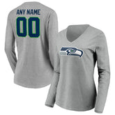 Women's Team Authentic Custom Long Sleeve V-Neck T-Shirt - Seattle Seahawks