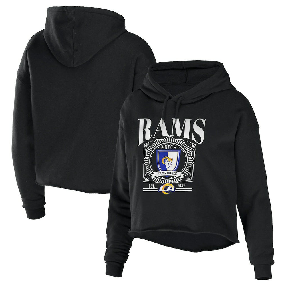 WEAR by Erin Andrews Women's Cropped Sponge Fleece Pullover Hoodie - Los Angeles Rams