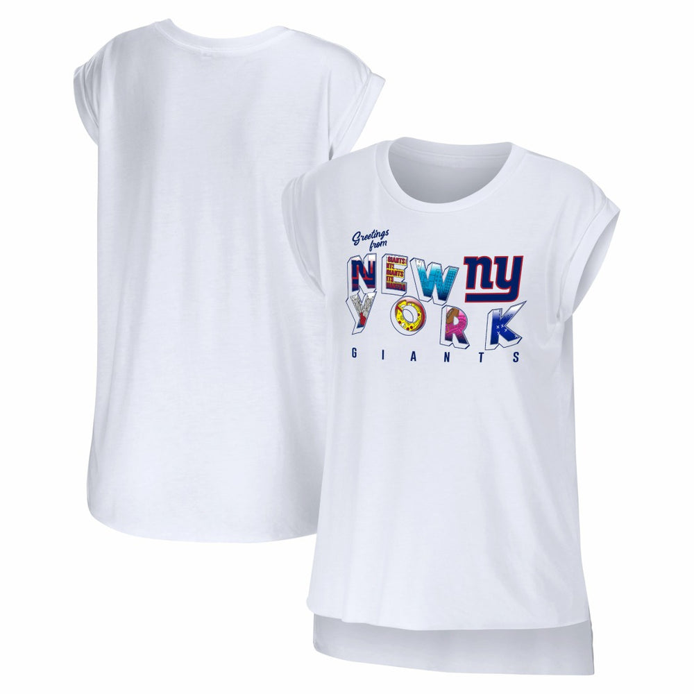 WEAR by Erin Andrews Women's Greetings From Muscle T-Shirt - New York Giants