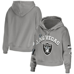 WEAR by Erin Andrews Women's Plus Size Modest Cropped Pullover Hoodie - Las Vegas Raiders