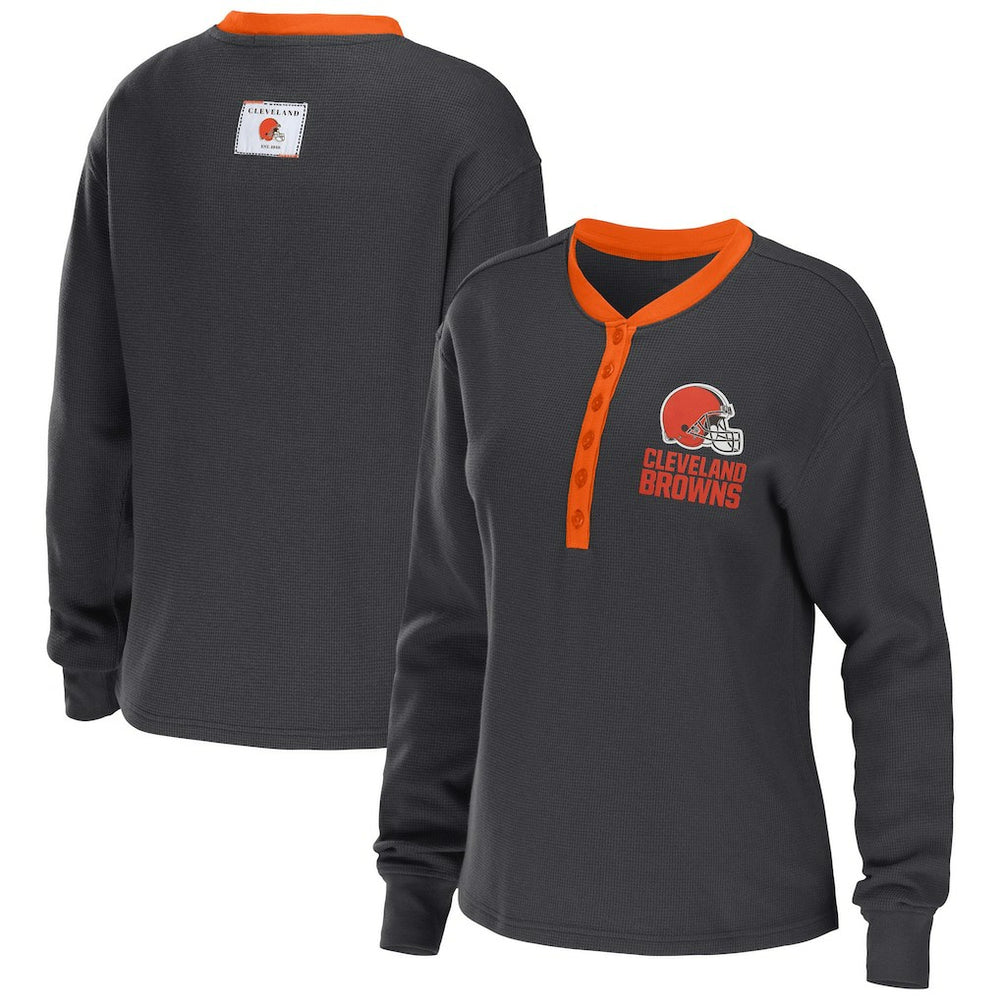 WEAR by Erin Andrews Women's Waffle Henley Long Sleeve T-Shirt - Cleveland Browns