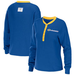 WEAR by Erin Andrews Women's Waffle Henley Long Sleeve T-Shirt - Los Angeles Rams