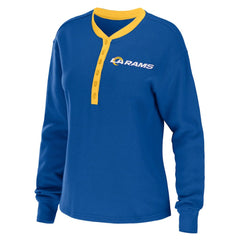 WEAR by Erin Andrews Women's Waffle Henley Long Sleeve T-Shirt - Los Angeles Rams