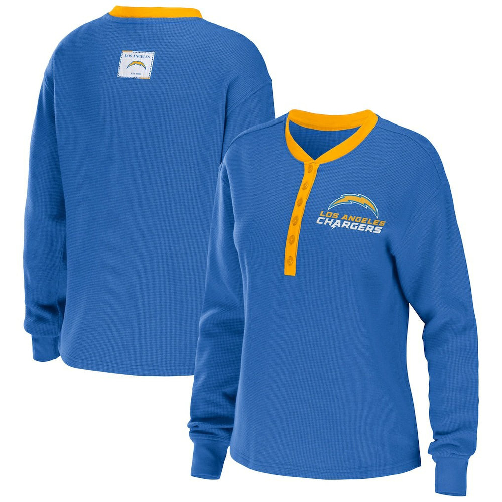 WEAR by Erin Andrews Women's Waffle Henley Long Sleeve T-Shirt - Los Angeles Chargers