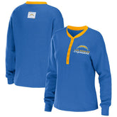 WEAR by Erin Andrews Women's Waffle Henley Long Sleeve T-Shirt - Los Angeles Chargers