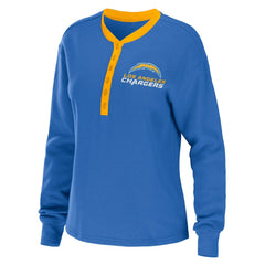 WEAR by Erin Andrews Women's Waffle Henley Long Sleeve T-Shirt - Los Angeles Chargers