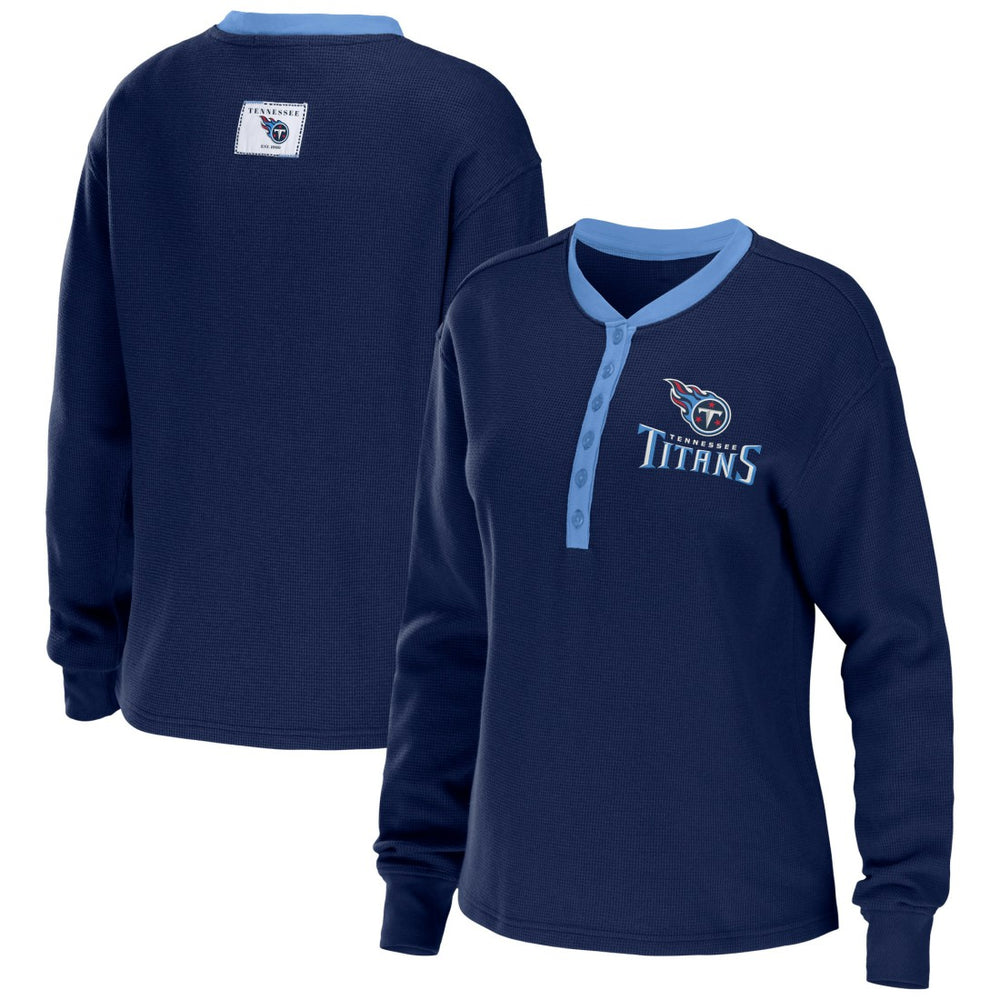 WEAR by Erin Andrews Women's Waffle Henley Long Sleeve T-Shirt - Tennessee Titans