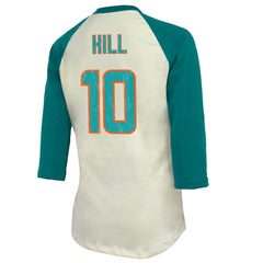 Tyreek Hill Majestic Threads Vintage Player Name & Number Raglan 3/4-Sleeve T-Shirt - Miami Dolphins