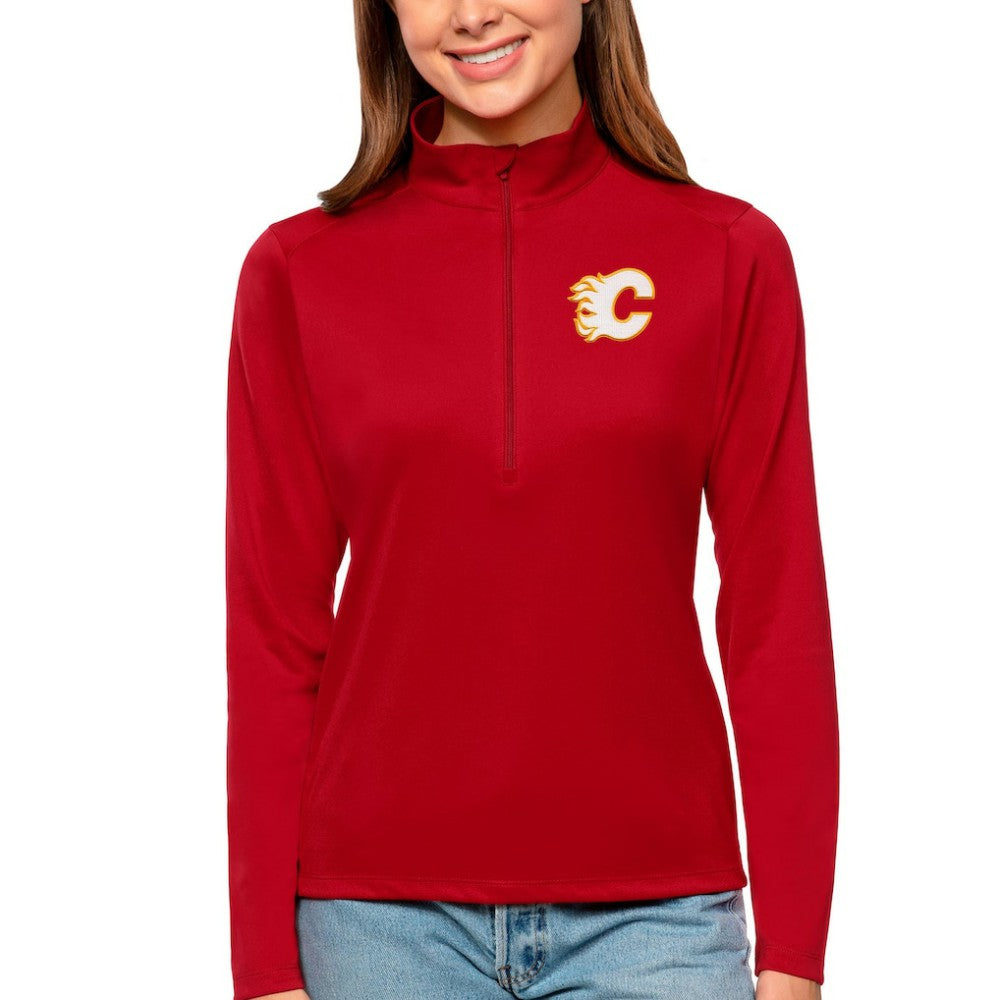 NHL Red Calgary Flames Antigua Women's Tribute Quarter-Zip Pullover Top