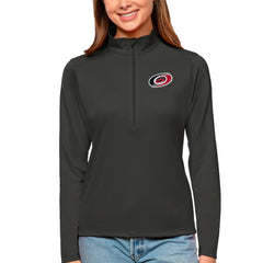NHL Charcoal Carolina Hurricanes Antigua Women's Tribute Quarter-Zip Pullover Top