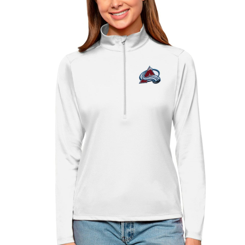 NHL White Colorado Avalanche Antigua Women's Tribute Quarter-Zip Pullover Top