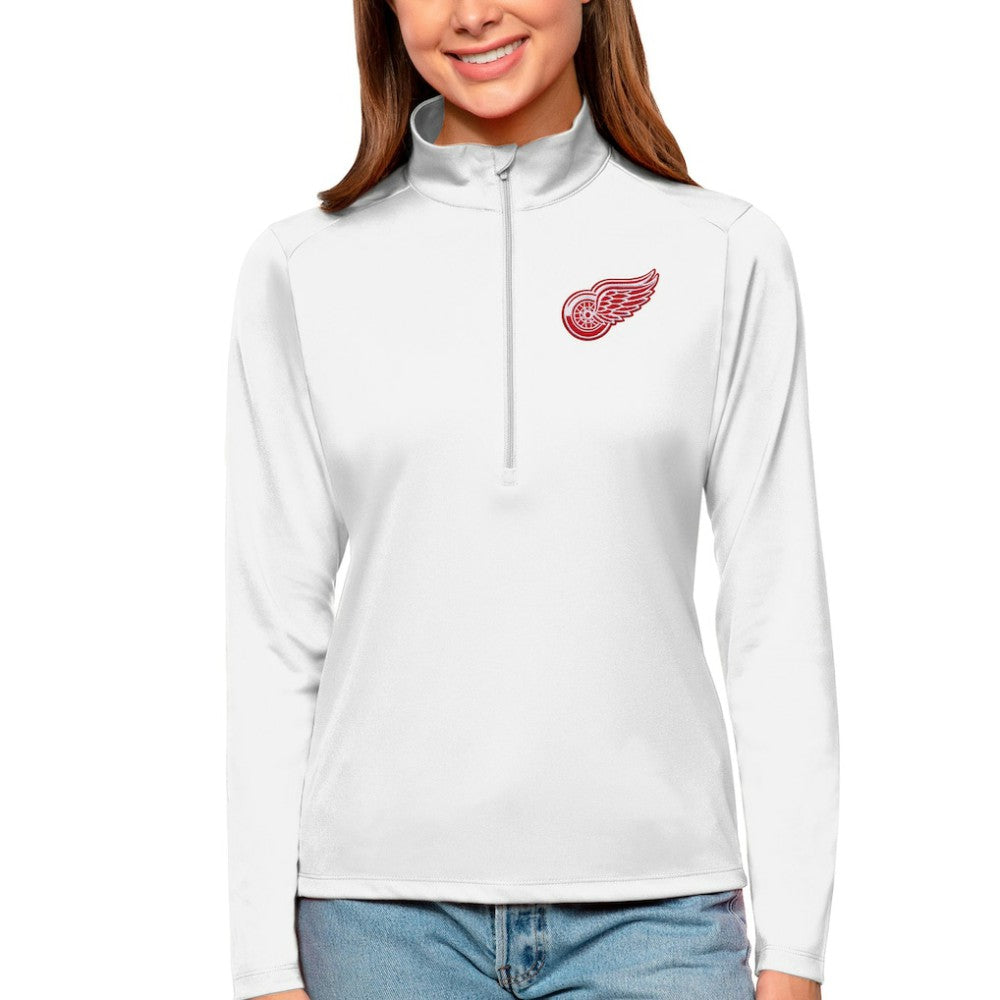 NHL White Detroit Red Wings Antigua Women's Tribute Quarter-Zip Pullover Top
