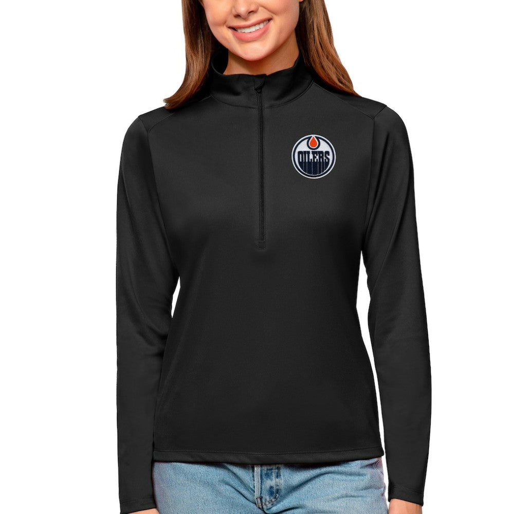 NHL Black Edmonton Oilers Antigua Women's Tribute Quarter-Zip Pullover Top