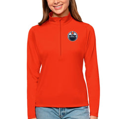 NHL Orange Edmonton Oilers Antigua Women's Tribute Quarter-Zip Pullover Top