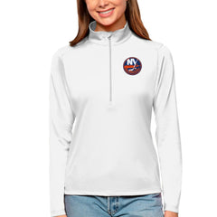 NHL White New York Islanders Antigua Women's Tribute Quarter-Zip Pullover Top
