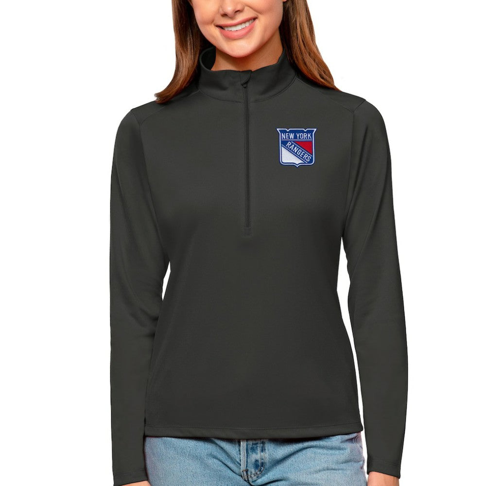 NHL Charcoal New York Rangers Antigua Women's Tribute Quarter-Zip Pullover Top