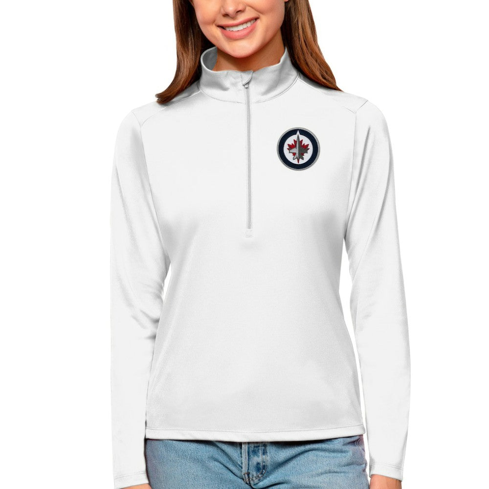 NHL White Winnipeg Jets Antigua Women's Tribute Quarter-Zip Pullover Top