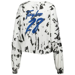 Jonathan Taylor Majestic Threads Women's Off-Shoulder Tie-Dye Name & Number Cropped Long Sleeve V-Neck T-Shirt - Indianapolis Colts
