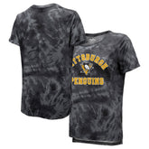 NHL Black Pittsburgh Penguins Majestic Threads Women's Boyfriend Tie-Dye Tri-Blend T-Shirt