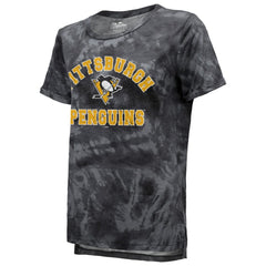 NHL Black Pittsburgh Penguins Majestic Threads Women's Boyfriend Tie-Dye Tri-Blend T-Shirt