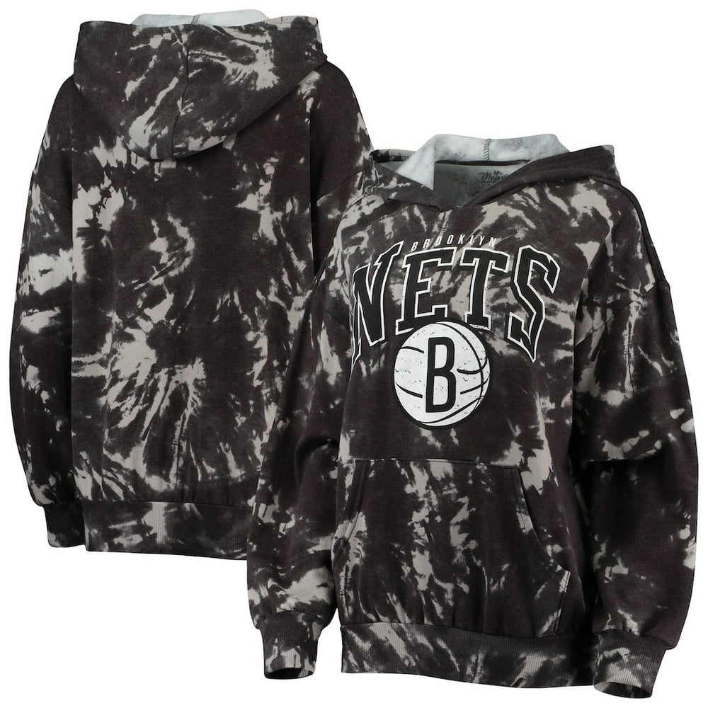 NBA Brooklyn Nets Majestic Threads Women's Burble Tie-Dye Tri-Blend Pullover Hoodie