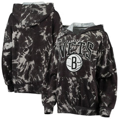 NBA Brooklyn Nets Majestic Threads Women's Burble Tie-Dye Tri-Blend Pullover Hoodie