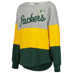 Touch Women's Outfield Deep V-Back Waist Length Pullover Sweatshirt - Green Bay Packers