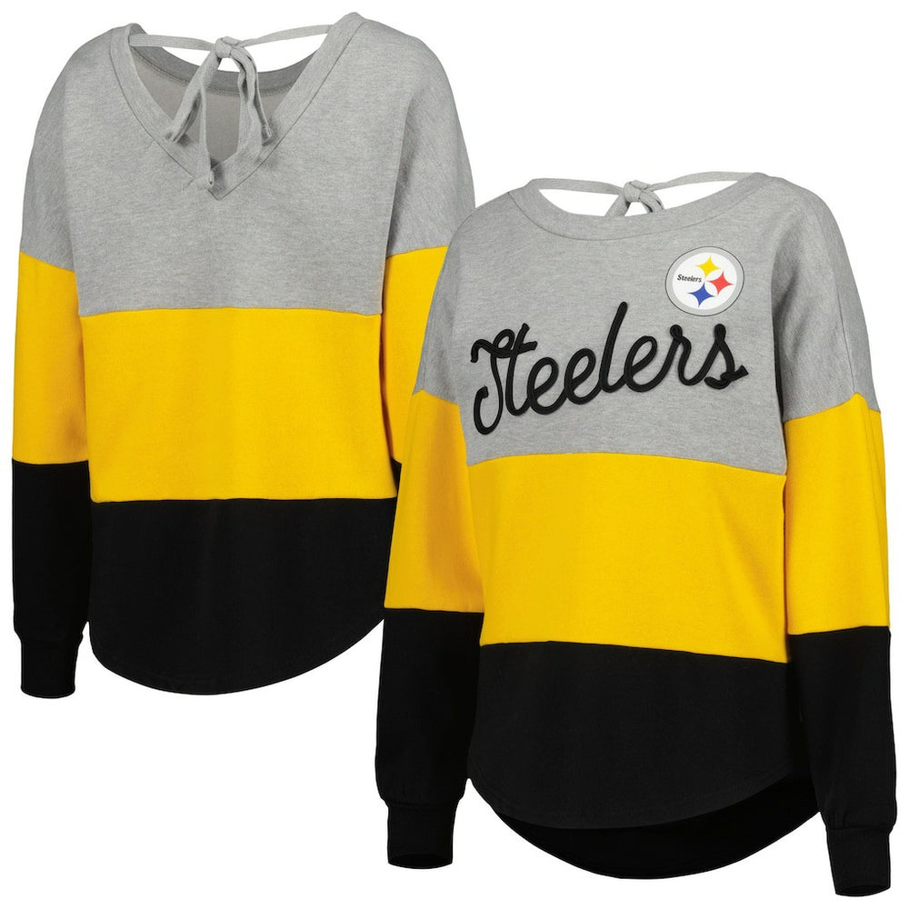 Touch Women's Outfield Deep V-Back Waist Length Pullover Sweatshirt - Pittsburgh Steelers