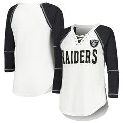 Touch Women's Rebel Raglan Tri-Blend 3/4-Sleeve Lace-Up V-Neck T-Shirt - Las Vegas Raiders