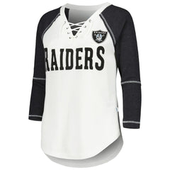 Touch Women's Rebel Raglan Tri-Blend 3/4-Sleeve Lace-Up V-Neck T-Shirt - Las Vegas Raiders