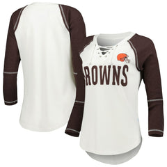 Touch Women's Rebel Raglan Tri-Blend 3/4-Sleeve Lace-Up V-Neck T-Shirt - Cleveland Browns