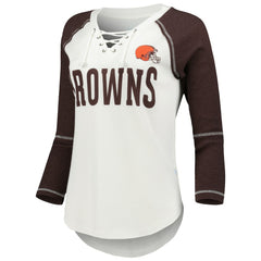 Touch Women's Rebel Raglan Tri-Blend 3/4-Sleeve Lace-Up V-Neck T-Shirt - Cleveland Browns