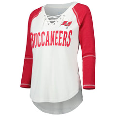 Touch Women's Rebel Raglan Tri-Blend 3/4-Sleeve Lace-Up V-Neck T-Shirt - Tampa Bay Buccaneers