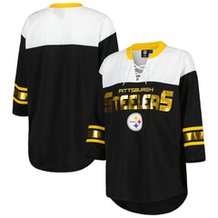 G-III 4Her by Carl Banks Women's Double Team 3/4-Sleeve Lace-Up T-Shirt - Pittsburgh Steelers