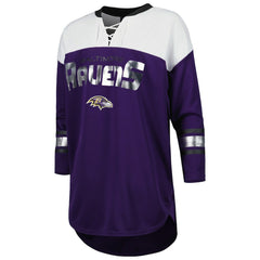 G-III 4Her by Carl Banks Women's Double Team 3/4-Sleeve Lace-Up T-Shirt - Baltimore Ravens