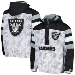 Starter Thursday Night Gridiron Raglan Half-Zip Hooded Jacket - Las Vegas Raiders