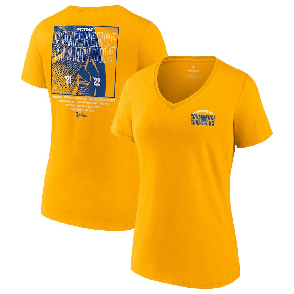 NBA Golden State Warriors Women's 2022 Western Conference Champions Balanced Attack Roster V-Neck T-Shirt sale