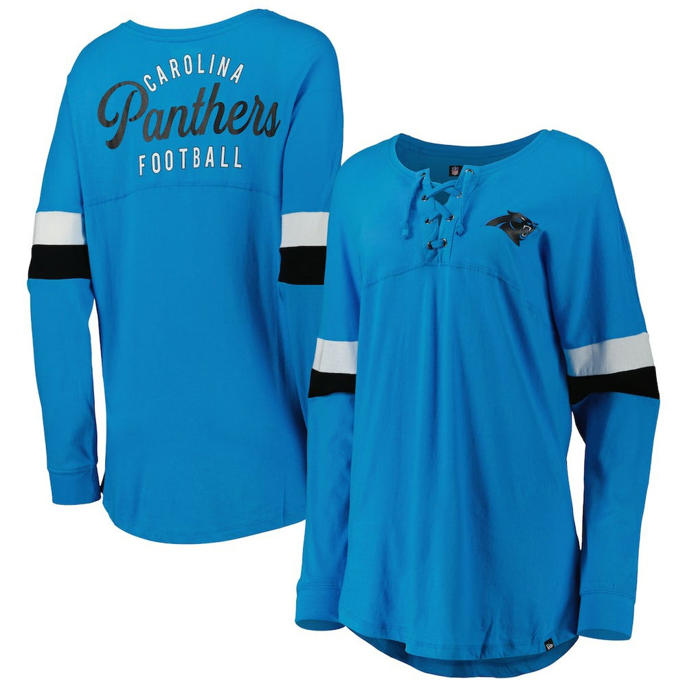 Women's Athletic Varsity Lace-Up Lightweight Long Sleeve T-Shirt - Carolina Panthers