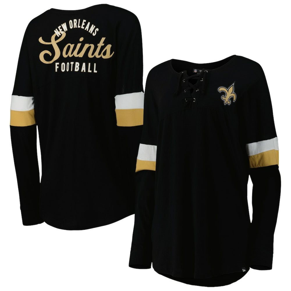 Women's Athletic Varsity Lace-Up Lightweight Long Sleeve T-Shirt - New Orleans Saints