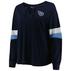 Women's Plus Size Athletic Varsity Lace-Up V-Neck Long Sleeve T-Shirt - Tennessee Titans