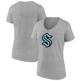 NHL Heathered Gray Seattle Kraken Fanatics Women's Primary Logo Team V-Neck T-Shirt