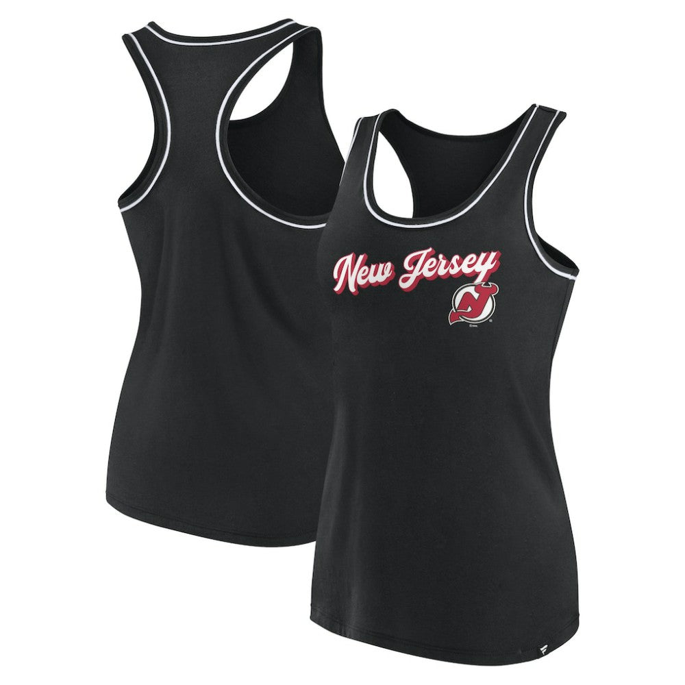 NHL Black New Jersey Devils Fanatics Women's Wordmark Logo Racerback Scoop Neck Tank Top